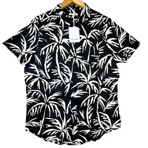 Banks Journal Grove Shirt Men Small Dirty Black White Tropical Palm Trees Resort